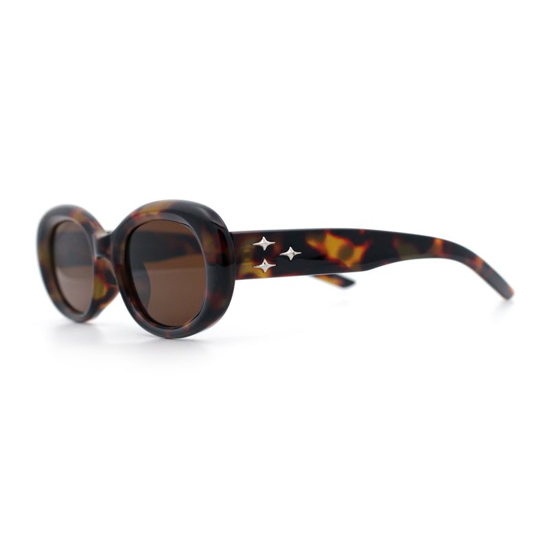Womens Mod Fashion Round Oval Classy Beveled Frame Plastic Sunglasses