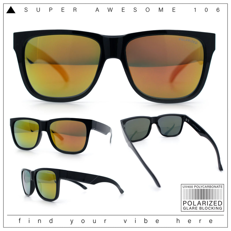 Mens Polarized Color Mirror Sport Horn Rim Plastic Rectangle Sunglasses