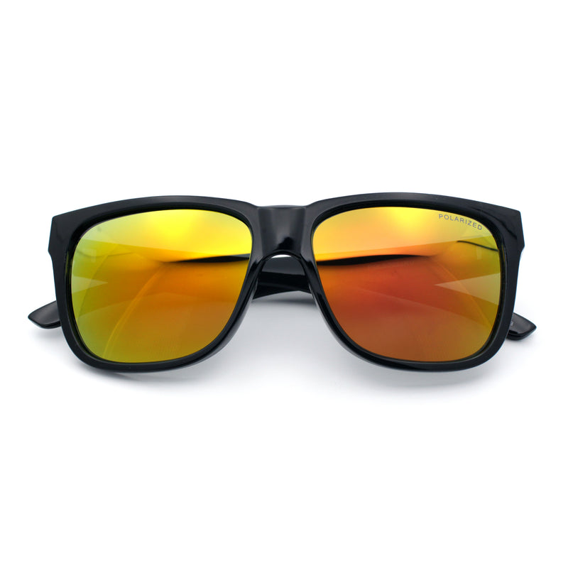 Mens Polarized Color Mirror Sport Horn Rim Plastic Rectangle Sunglasses