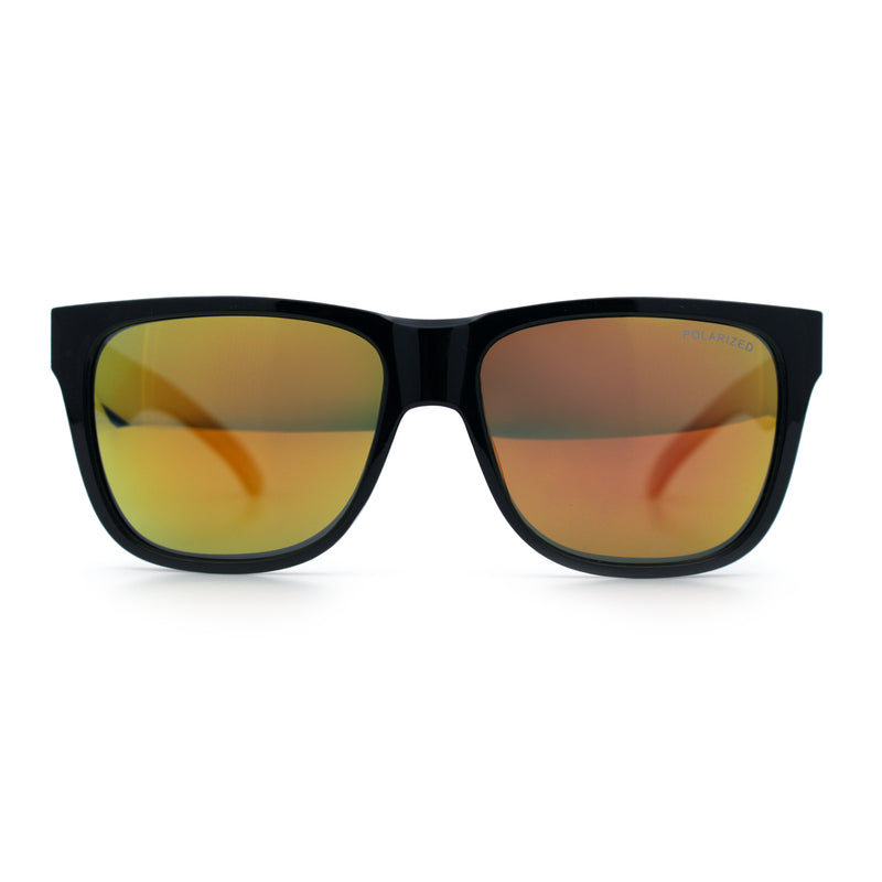 Mens Polarized Color Mirror Sport Horn Rim Plastic Rectangle Sunglasses