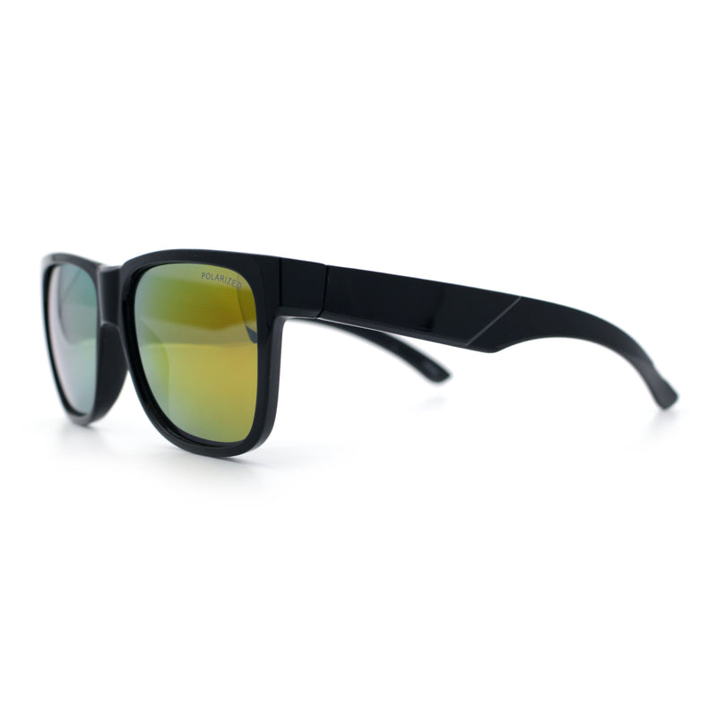 Mens Polarized Color Mirror Sport Horn Rim Plastic Rectangle Sunglasses