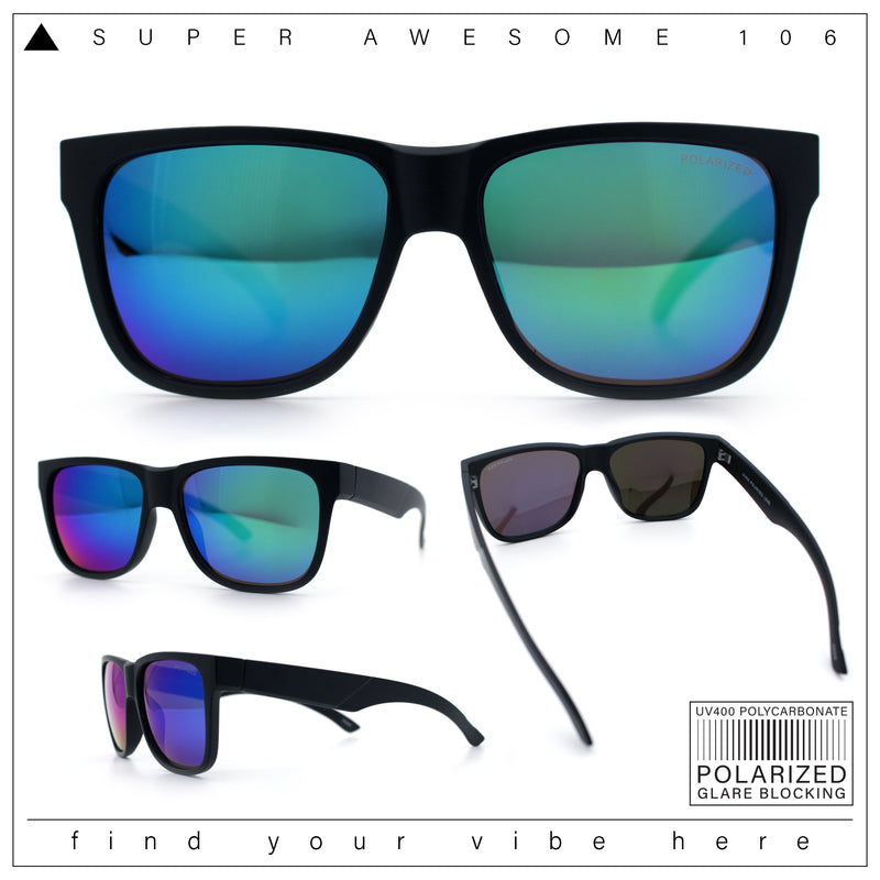 Mens Polarized Color Mirror Sport Horn Rim Plastic Rectangle Sunglasses