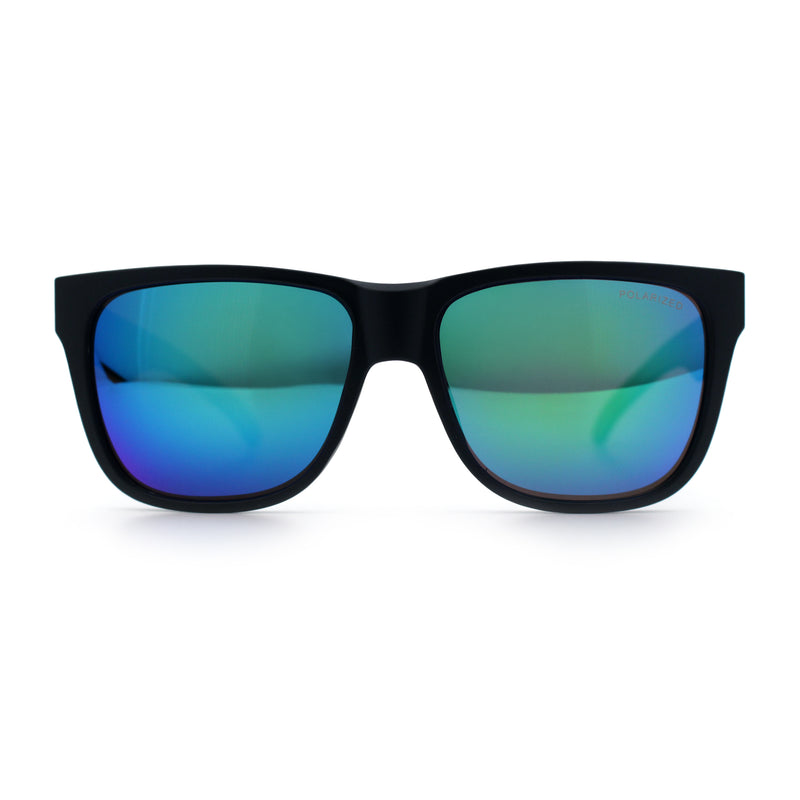 Mens Polarized Color Mirror Sport Horn Rim Plastic Rectangle Sunglasses