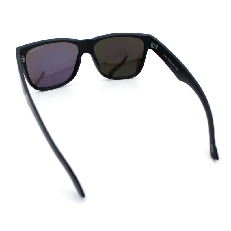 Mens Polarized Color Mirror Sport Horn Rim Plastic Rectangle Sunglasses