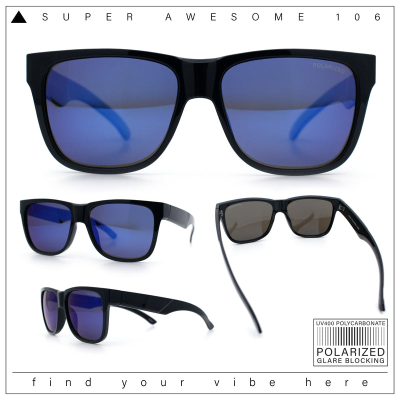 Mens Polarized Color Mirror Sport Horn Rim Plastic Rectangle Sunglasses