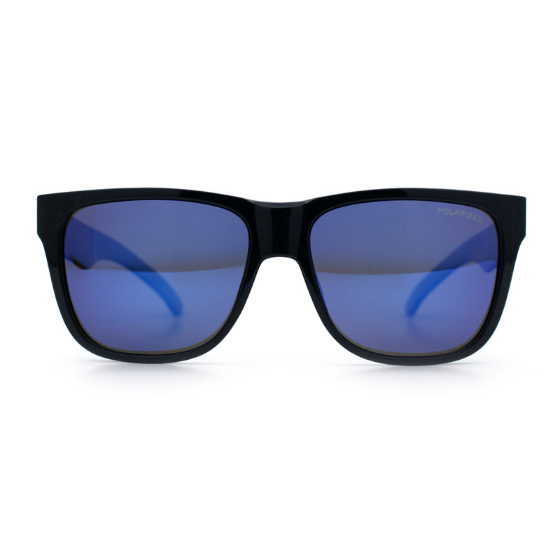 Mens Polarized Color Mirror Sport Horn Rim Plastic Rectangle Sunglasses