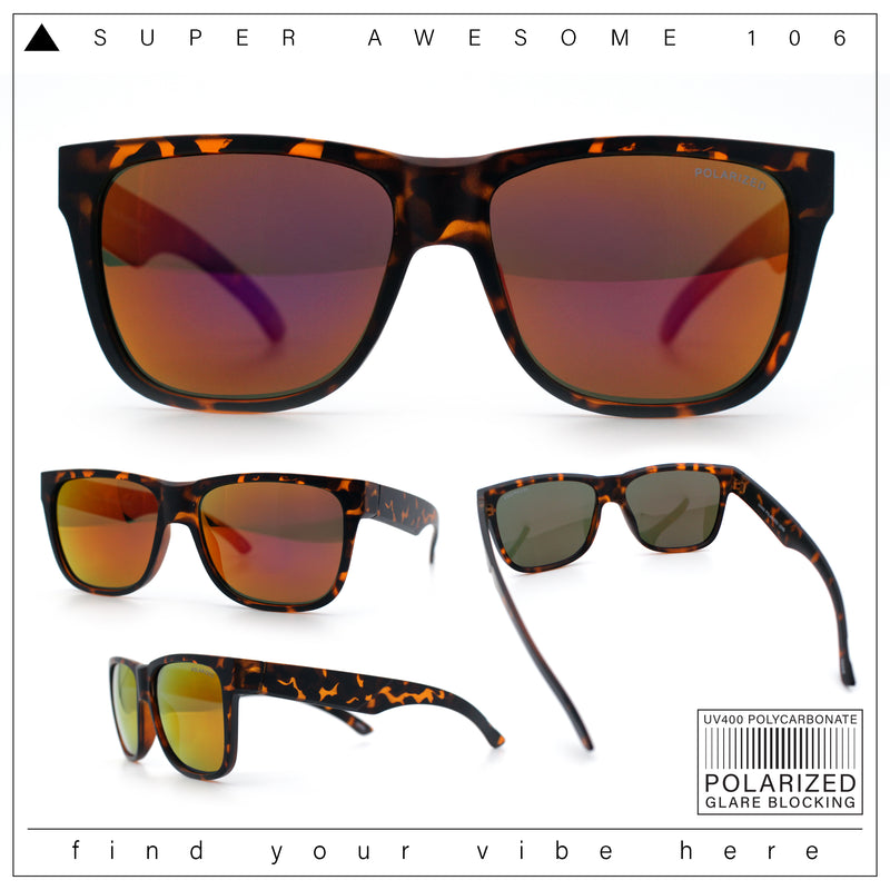 Mens Polarized Color Mirror Sport Horn Rim Plastic Rectangle Sunglasses