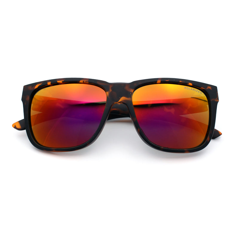 Mens Polarized Color Mirror Sport Horn Rim Plastic Rectangle Sunglasses