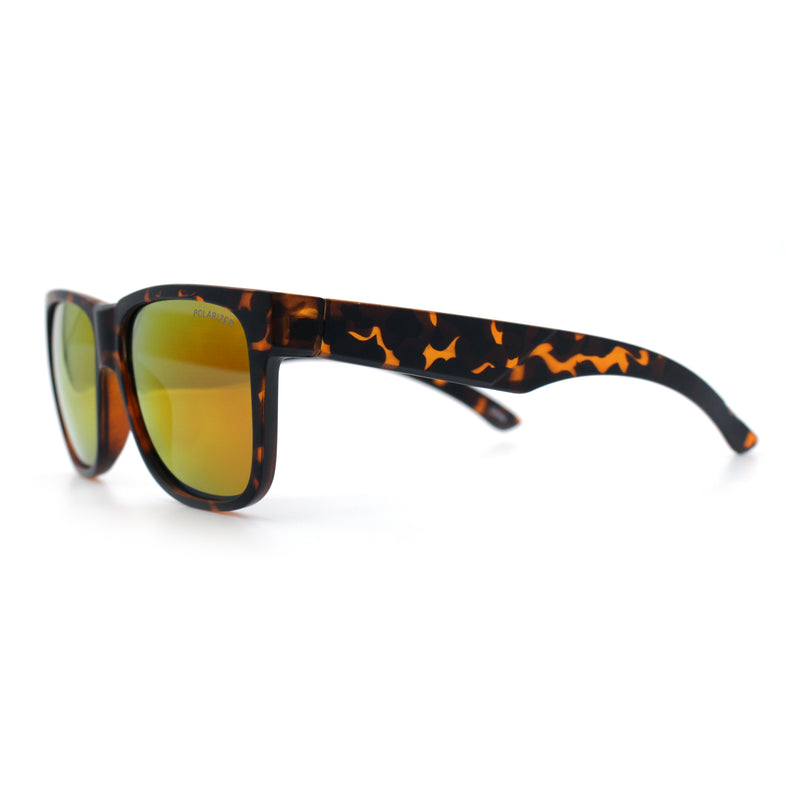 Mens Polarized Color Mirror Sport Horn Rim Plastic Rectangle Sunglasses