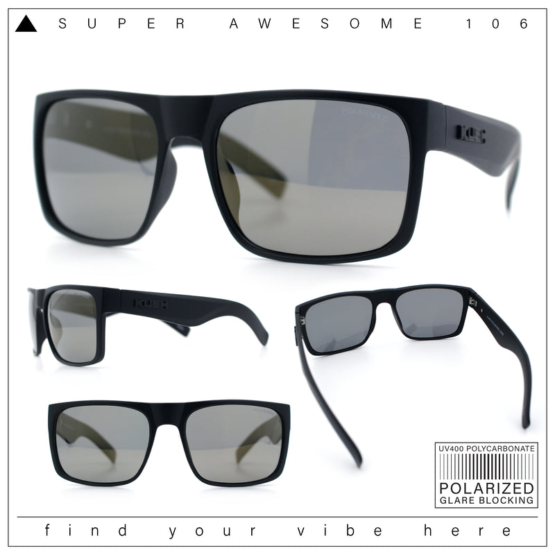 Mens Kush Polarized Mirrored Classic Sport Horn Rim Plastic Rectangle Sunglasses