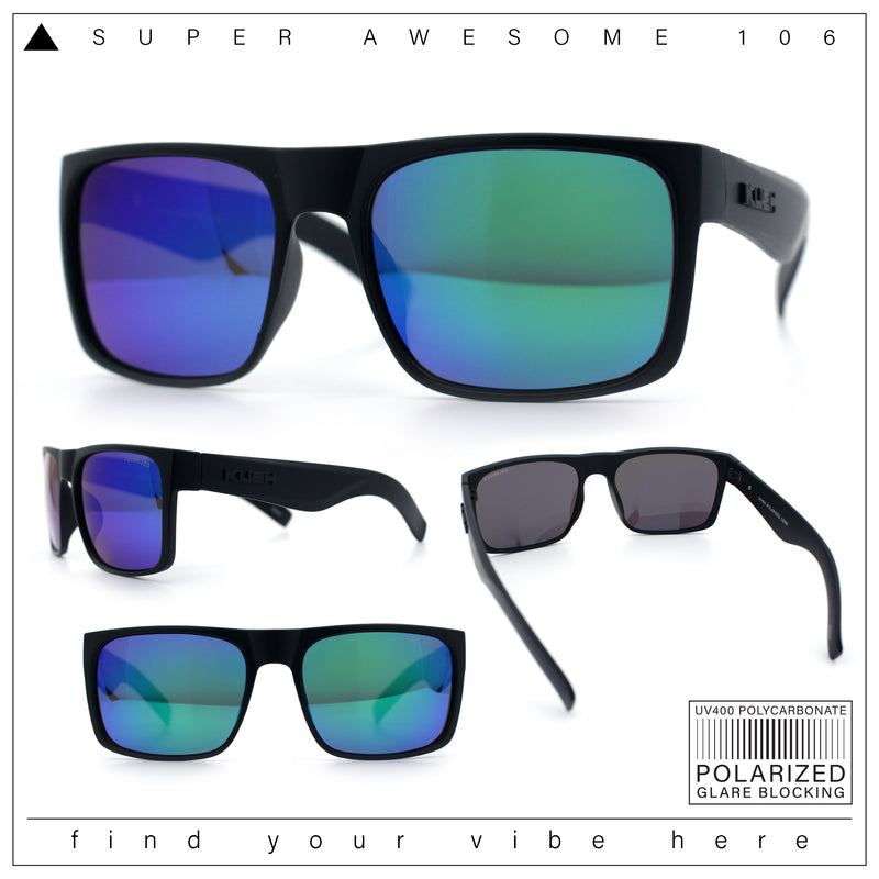 Mens Kush Polarized Mirrored Classic Sport Horn Rim Plastic Rectangle Sunglasses