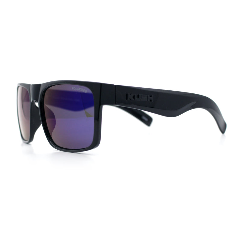 Mens Kush Polarized Mirrored Classic Sport Horn Rim Plastic Rectangle Sunglasses
