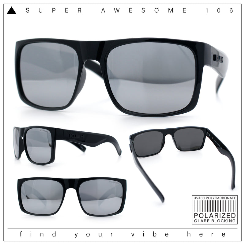 Mens Kush Polarized Mirrored Classic Sport Horn Rim Plastic Rectangle Sunglasses