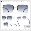 Womens Rimless Rectangle Rhinestone Heart Jewel Studded Lens Metal Sunglasses