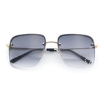 Womens Rimless Rectangle Rhinestone Heart Jewel Studded Lens Metal Sunglasses