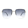Womens Rimless Rectangle Rhinestone Heart Jewel Studded Lens Metal Sunglasses