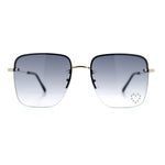 Womens Rimless Rectangle Rhinestone Heart Jewel Studded Lens Metal Sunglasses