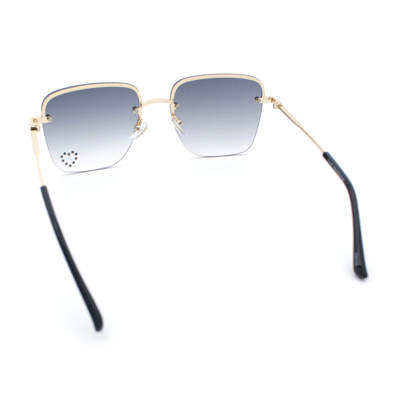 Womens Rimless Rectangle Rhinestone Heart Jewel Studded Lens Metal Sunglasses