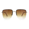 Womens Rimless Rectangle Rhinestone Heart Jewel Studded Lens Metal Sunglasses