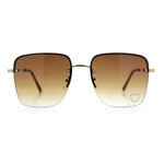 Womens Rimless Rectangle Rhinestone Heart Jewel Studded Lens Metal Sunglasses