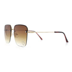 Womens Rimless Rectangle Rhinestone Heart Jewel Studded Lens Metal Sunglasses