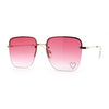 Womens Rimless Rectangle Rhinestone Heart Jewel Studded Lens Metal Sunglasses