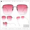 Womens Rimless Rectangle Rhinestone Heart Jewel Studded Lens Metal Sunglasses