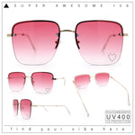 Womens Rimless Rectangle Rhinestone Heart Jewel Studded Lens Metal Sunglasses
