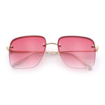Womens Rimless Rectangle Rhinestone Heart Jewel Studded Lens Metal Sunglasses