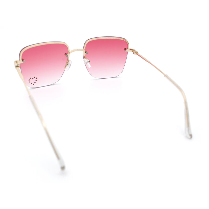 Womens Rimless Rectangle Rhinestone Heart Jewel Studded Lens Metal Sunglasses