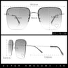 Womens Rimless Rectangle Rhinestone Heart Jewel Studded Lens Metal Sunglasses
