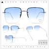 Womens Rimless Rectangle Rhinestone Heart Jewel Studded Lens Metal Sunglasses