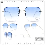 Womens Rimless Rectangle Rhinestone Heart Jewel Studded Lens Metal Sunglasses