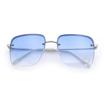 Womens Rimless Rectangle Rhinestone Heart Jewel Studded Lens Metal Sunglasses