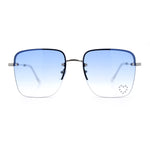 Womens Rimless Rectangle Rhinestone Heart Jewel Studded Lens Metal Sunglasses