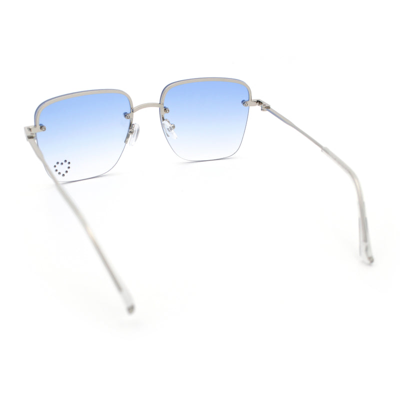 Womens Rimless Rectangle Rhinestone Heart Jewel Studded Lens Metal Sunglasses