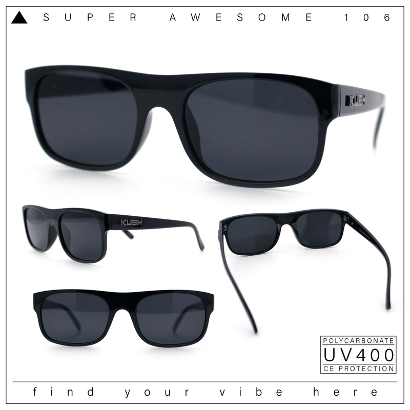 Mens Kush Narrow Rectangle Horn Rim All Black Street Gangster Sunglasses