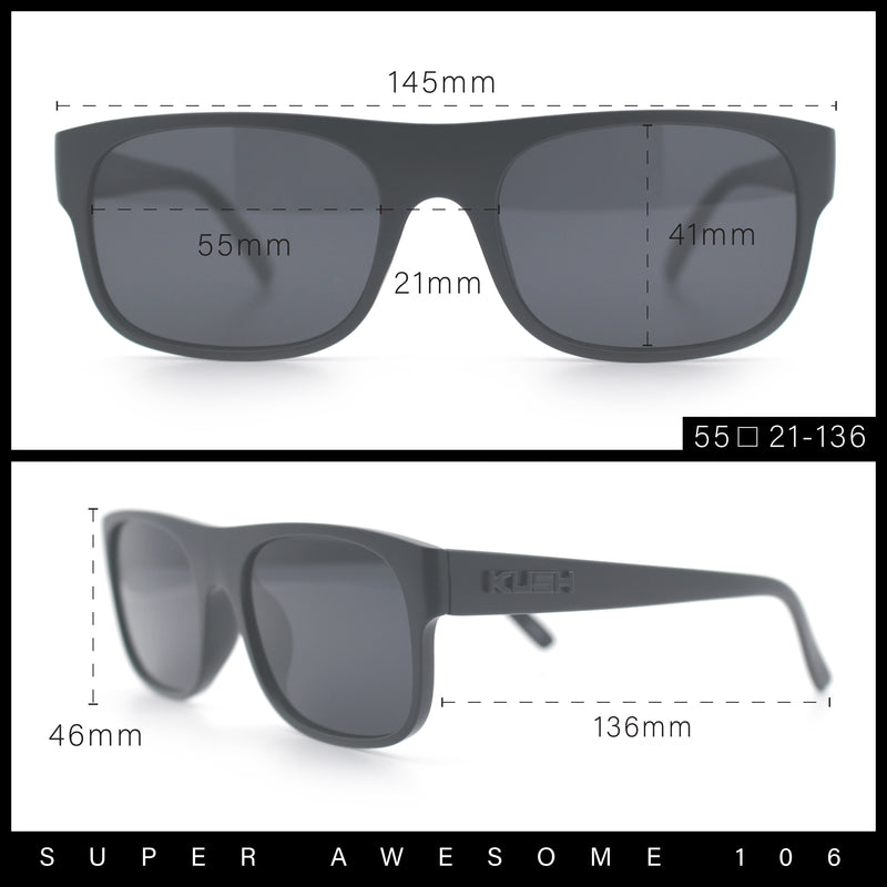 Mens Kush Narrow Rectangle Horn Rim All Black Street Gangster Sunglasses
