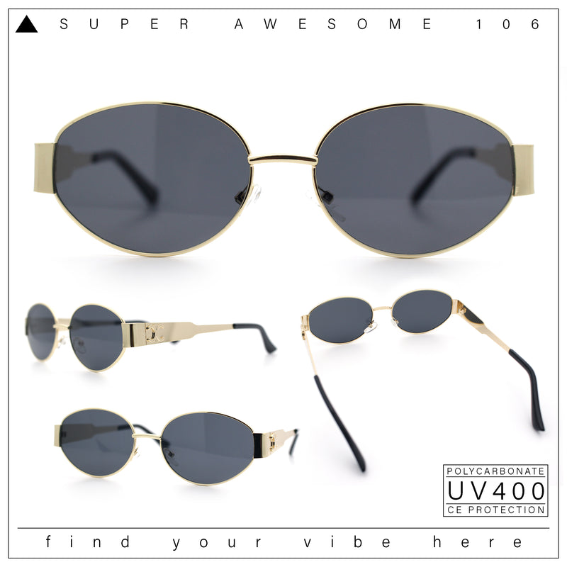Womens Classic Retro Dad Fashion Oval Round Metal Rim Sunglasses