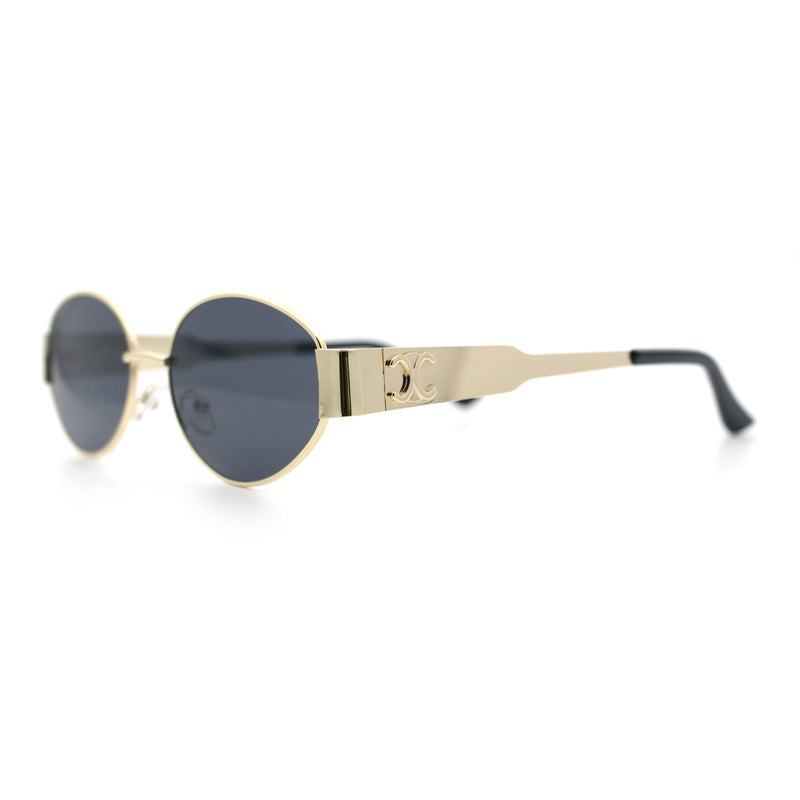 Womens Classic Retro Dad Fashion Oval Round Metal Rim Sunglasses