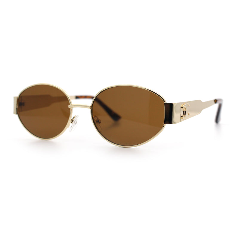 Womens Classic Retro Dad Fashion Oval Round Metal Rim Sunglasses
