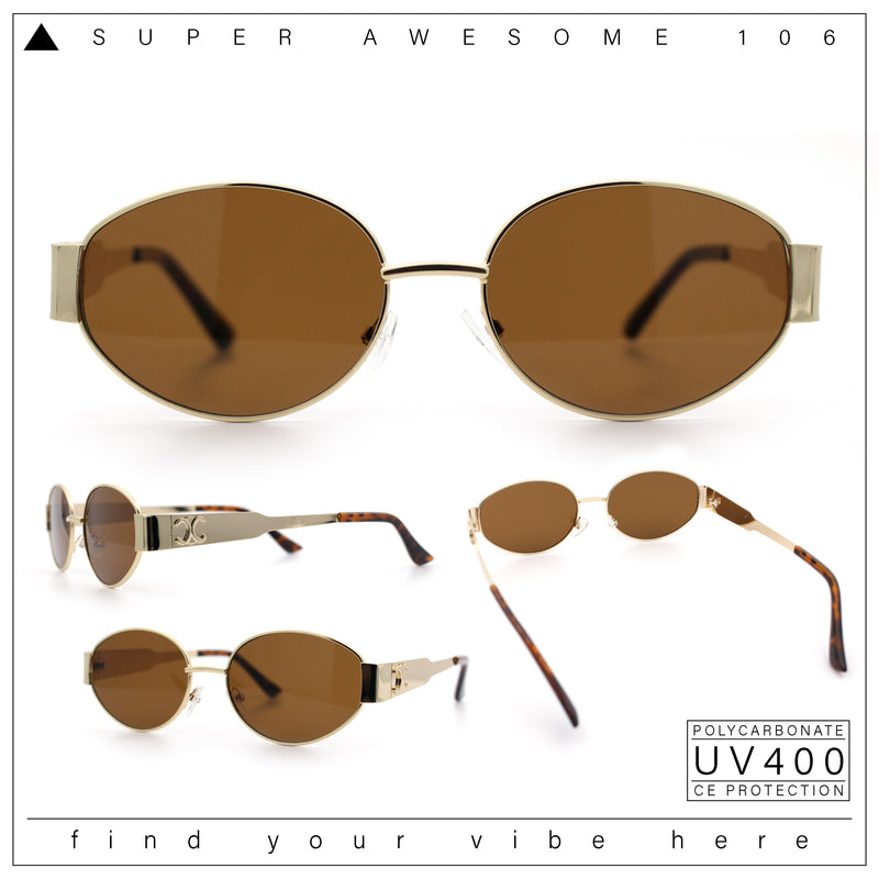 Womens Classic Retro Dad Fashion Oval Round Metal Rim Sunglasses