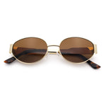 Womens Classic Retro Dad Fashion Oval Round Metal Rim Sunglasses