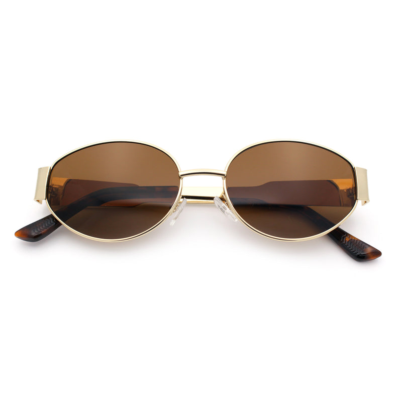 Womens Classic Retro Dad Fashion Oval Round Metal Rim Sunglasses