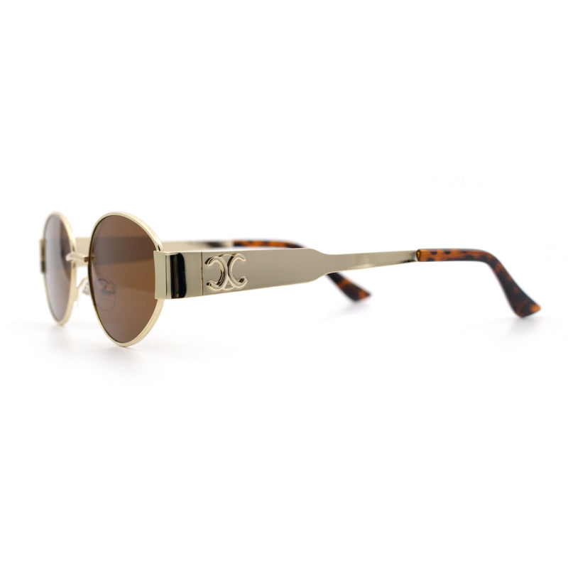 Womens Classic Retro Dad Fashion Oval Round Metal Rim Sunglasses