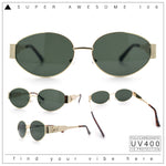 Womens Classic Retro Dad Fashion Oval Round Metal Rim Sunglasses