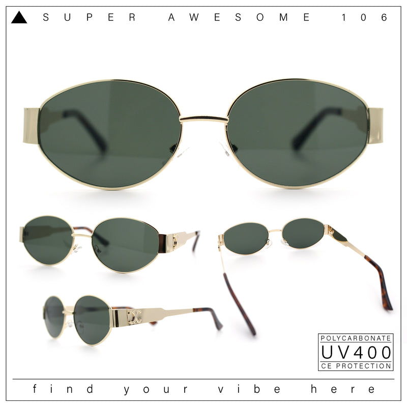 Womens Classic Retro Dad Fashion Oval Round Metal Rim Sunglasses