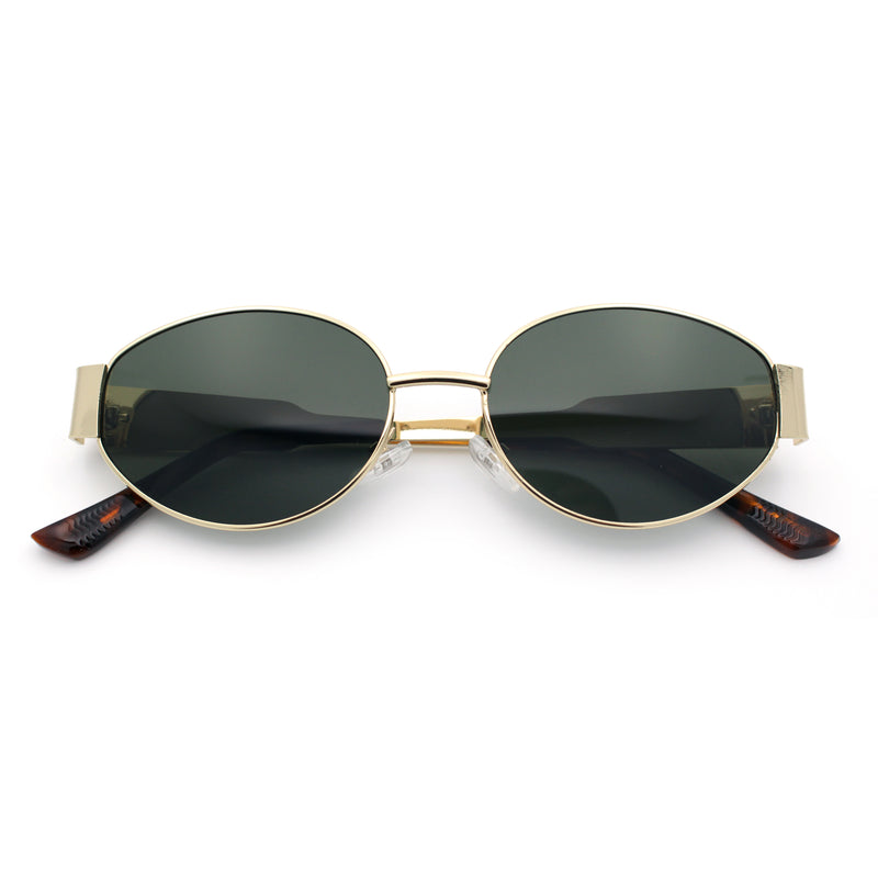 Womens Classic Retro Dad Fashion Oval Round Metal Rim Sunglasses