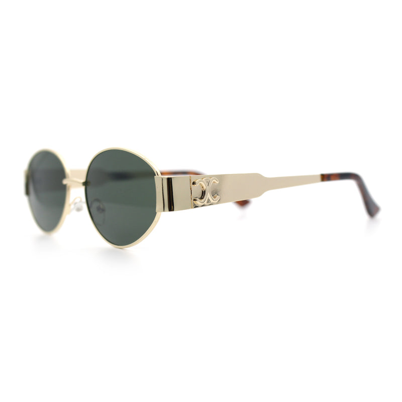 Womens Classic Retro Dad Fashion Oval Round Metal Rim Sunglasses