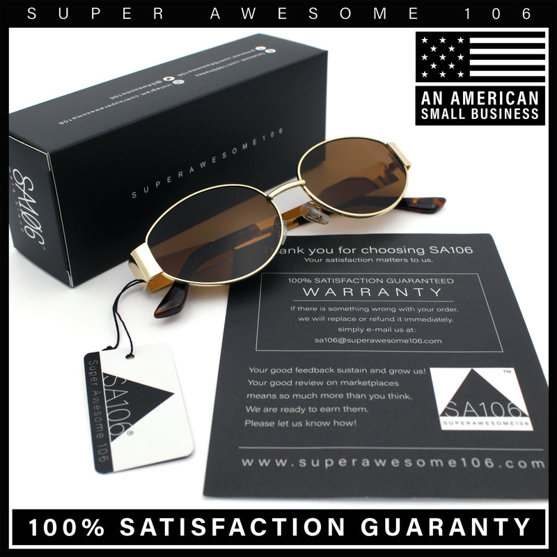 Womens Classic Retro Dad Fashion Oval Round Metal Rim Sunglasses